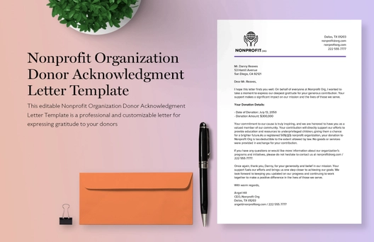Nonprofit Organization Donor Acknowledgment Letter Template