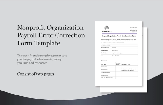 Nonprofit Organization Payroll Error Correction Form Template