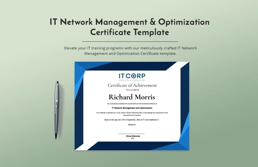 IT Network Management & Optimization Certificate Template