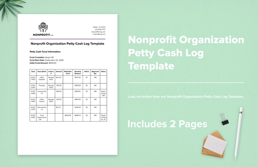 Nonprofit Organization Petty Cash Log Template