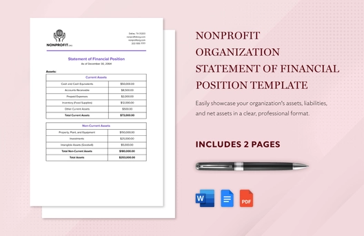 Nonprofit Organization Statement of Financial Position Template