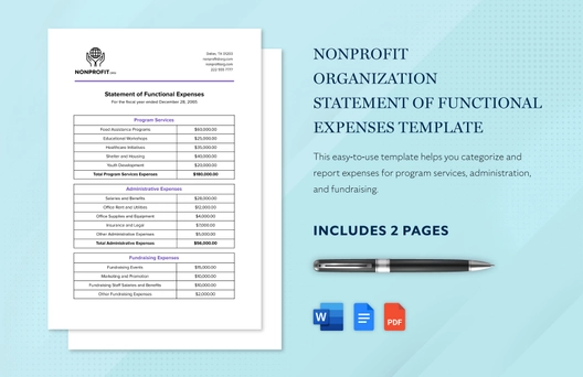 Nonprofit Organization Statement of Functional Expenses Template