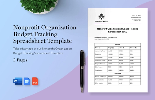 Nonprofit Organization Budget Tracking Spreadsheet Template