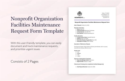 Nonprofit Organization Facilities Maintenance Request Form Template Nonprofit Organization Facilities Maintenance Request Form Template
