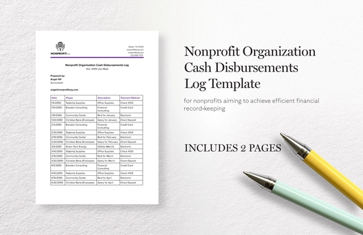 Nonprofit Organization Cash Disbursements Log Template