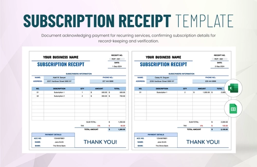 Subscription Receipt Template