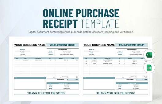 Online Purchase Receipt Template