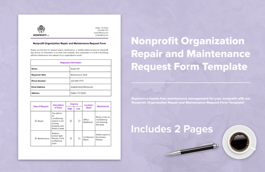 Nonprofit Organization Repair and Maintenance Request Form Template Nonprofit Organization Repair and Maintenance Request Form Template