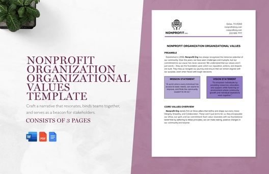 Nonprofit Organization Organizational Values Template