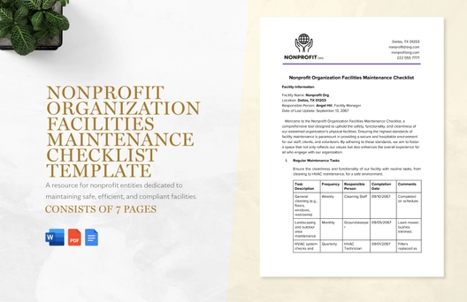 Nonprofit Organization Facilities Maintenance Checklist Template