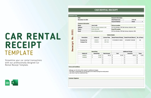 Car Rental Receipt Template