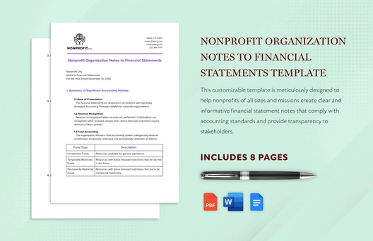 Nonprofit Organization Notes to Financial Statements Template