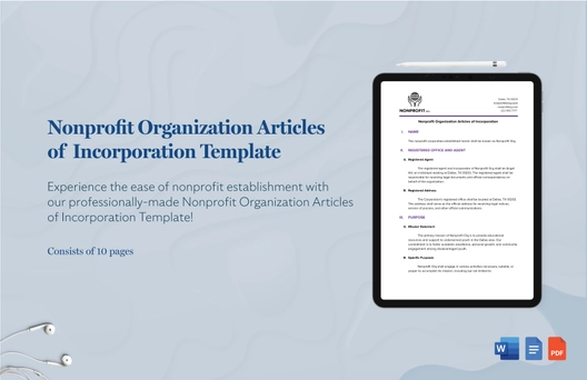 Nonprofit Organization Articles of Incorporation Template