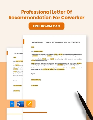 Professional Letter Of Recommendation For Coworker