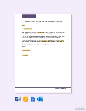Request letter to Principal for Original Certificates