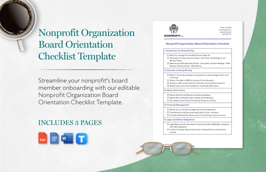 Nonprofit Organization Board Orientation Checklist Template
