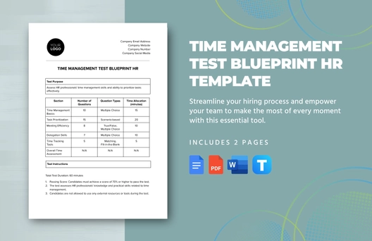 Time Management Test Blueprint HR Template