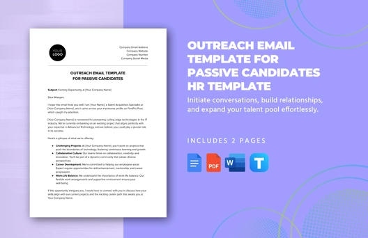 Outreach Email Template for Passive Candidates HR Template