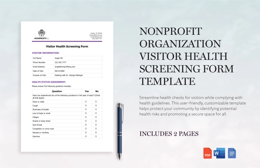 Nonprofit Organization Visitor Health Screening Form Template Nonprofit Organization Visitor Health Screening Form Template
