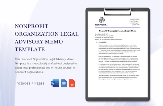 Nonprofit Organization Legal Advisory Memo Template Nonprofit Organization Legal Advisory Memo Template