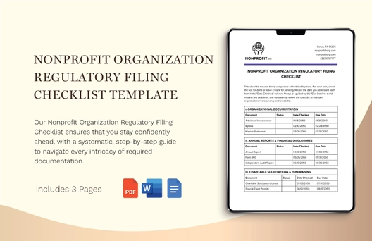 Nonprofit Organization Regulatory Filing Checklist Template Nonprofit Organization Regulatory Filing Checklist Template