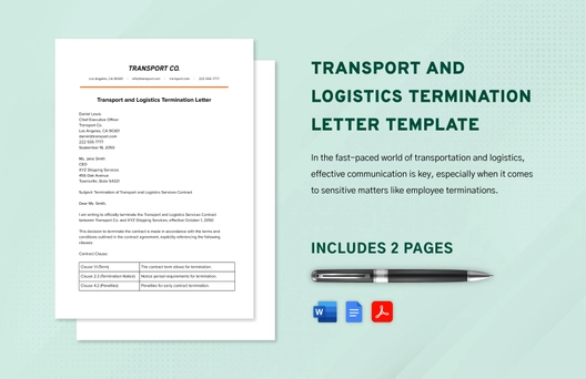 Transport and Logistics Termination Letter Template