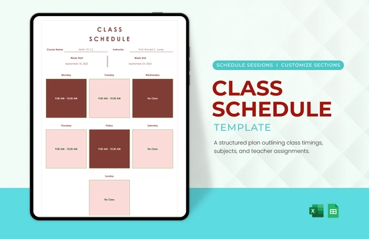 Class Schedule Template Class Schedule Template