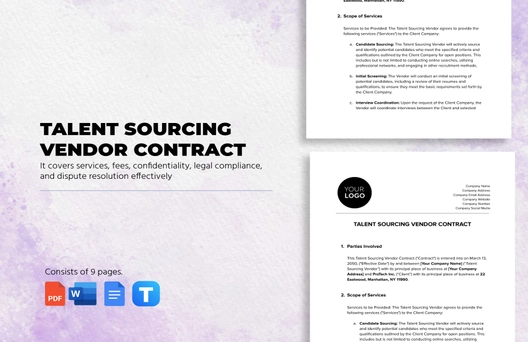 Talent Sourcing Vendor Contract HR Template Talent Sourcing Vendor Contract HR Template
