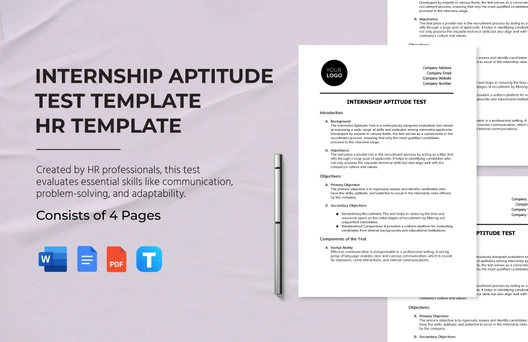 Internship Aptitude Test Template HR Template