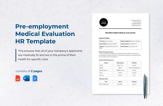 Pre-employment Medical Evaluation HR Template Pre-employment Medical Evaluation HR Template