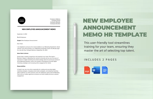 New Employee Announcement Memo HR Template