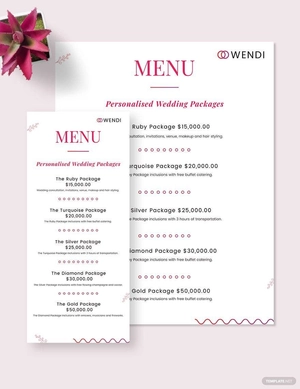 Wedding Planners Menu Template