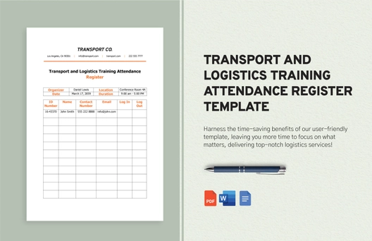 Transport and Logistics Training Attendance Register Template