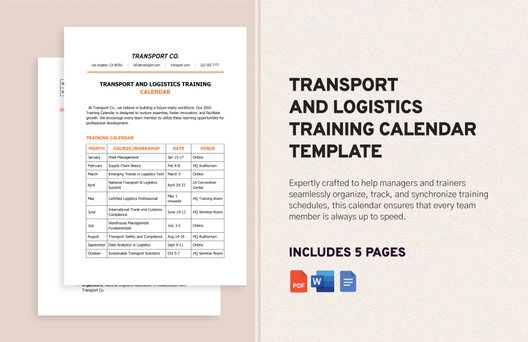 Transport and Logistics Training Calendar Template Transport and Logistics Training Calendar Template