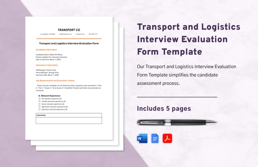 Transport and Logistics Interview Evaluation Form Template Transport and Logistics Interview Evaluation Form Template