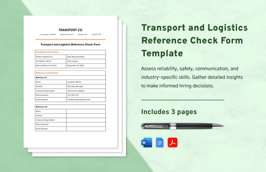 Transport and Logistics Reference Check Form Template Transport and Logistics Reference Check Form Template