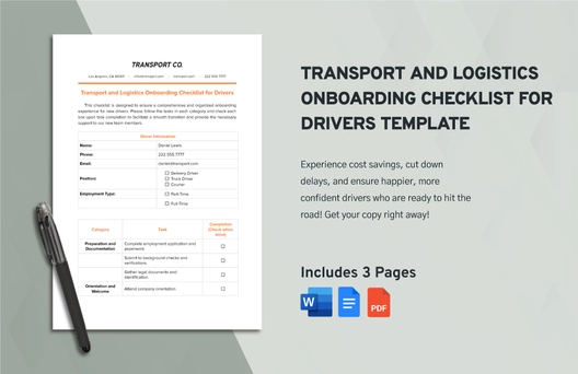 Transport and Logistics Onboarding Checklist for Drivers Template