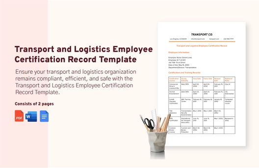 Transport and Logistics Employee Certification Record Template