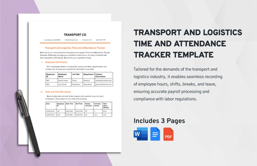 Transport and Logistics Time and Attendance Tracker Template