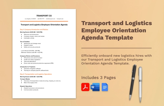 Transport and Logistics Employee Orientation Agenda Template Transport and Logistics Employee Orientation Agenda Template