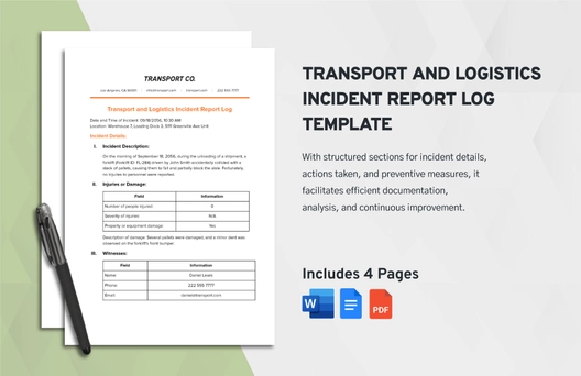 Transport and Logistics Incident Report Log Template