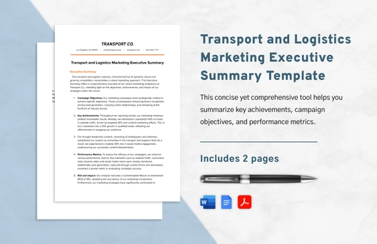Transport and Logistics Marketing Executive Summary Template
