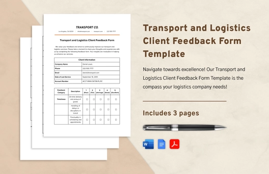 Transport and Logistics Client Feedback Form Template