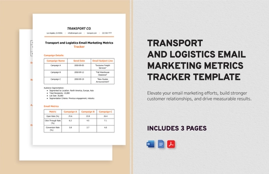 Transport and Logistics Email Marketing Metrics Tracker Template
