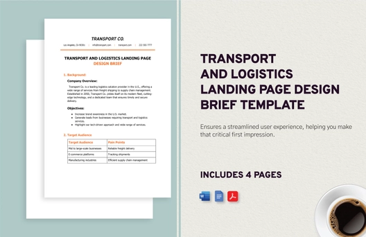Transport and Logistics Landing Page Design Brief Template