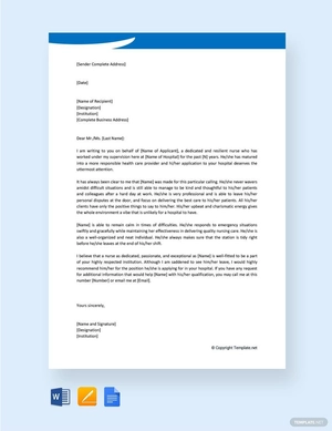 Nursing Character Reference Letter