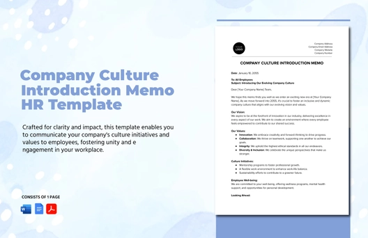 Company Culture Introduction Memo HR Template