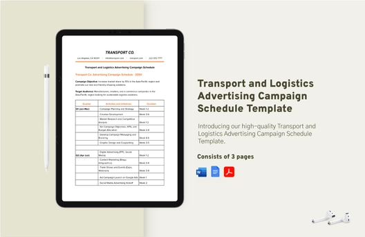 Transport and Logistics Advertising Campaign Schedule Template Transport and Logistics Advertising Campaign Schedule Template