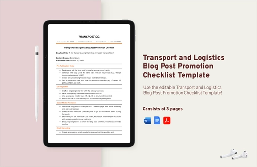 Transport and Logistics Blog Post Promotion Checklist Template