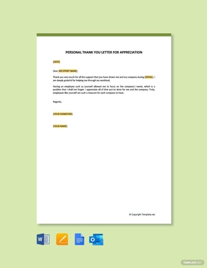 Personal Thank You Letter For Appreciation